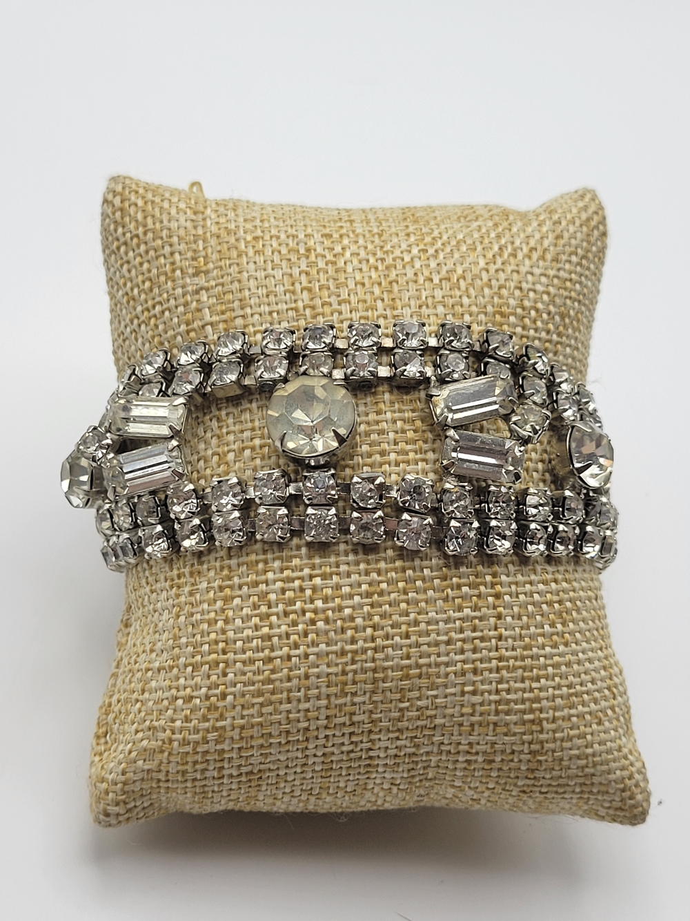 Vintage Statement Rhinestone Silver-Tone Statement Bracelet